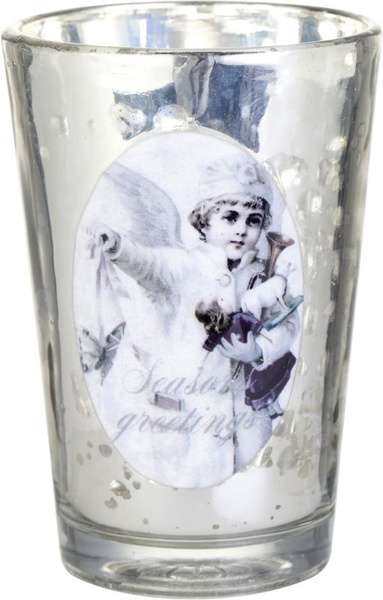 Lene Bjerre Vánoční skleněný svícen na čajovou svíčku s andělem ANGIE 9 cm